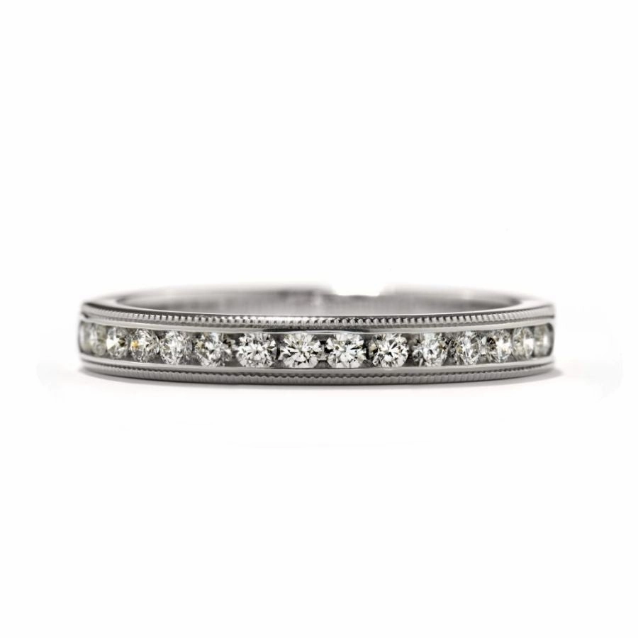 0.31ct Round Brilliant Cut Diamond Millegrain Edged 18ct White Gold Band