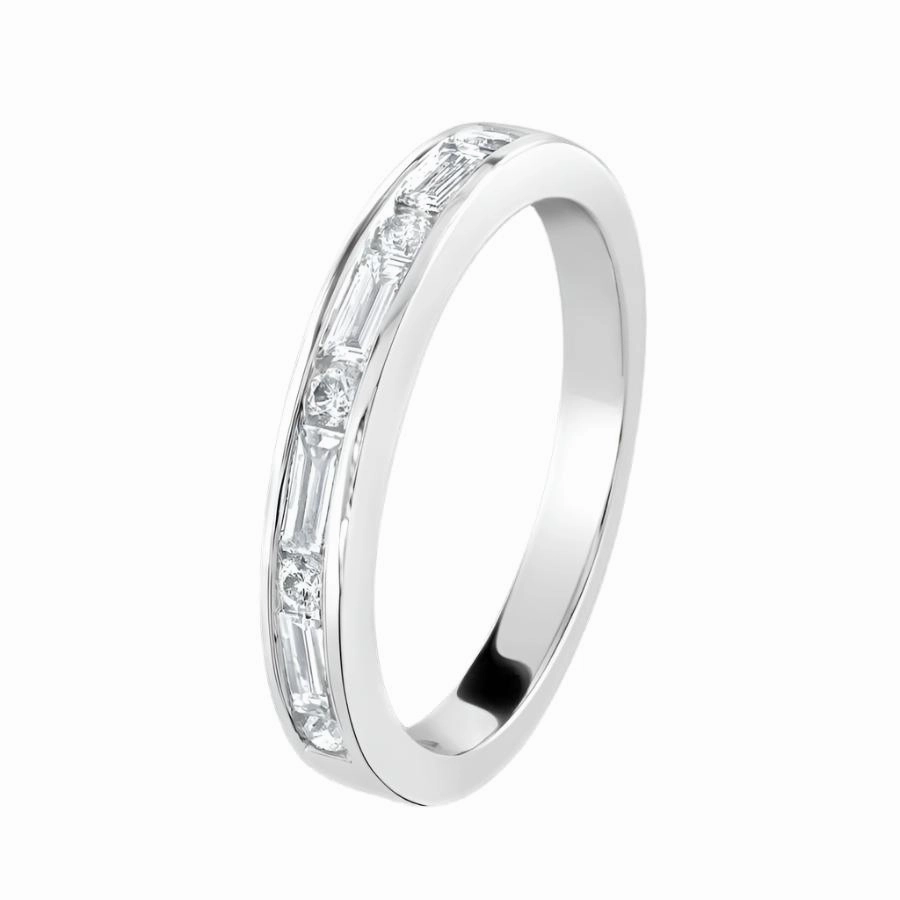 0.39ct Round Brilliant Cut & Baguette Cut Diamond 18ct White Gold Half Eternity Ring