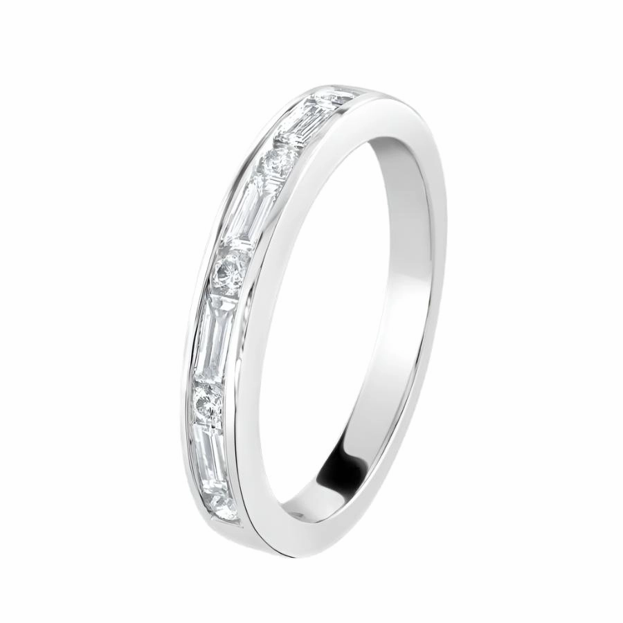 0.39ct Round Brilliant Cut & Baguette Cut Diamond 18ct White Gold Half Eternity Ring