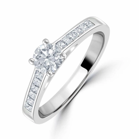 0.66ct Round Brilliant Cut Diamond Solitaire Platinum Ring with Diamond Shoulders