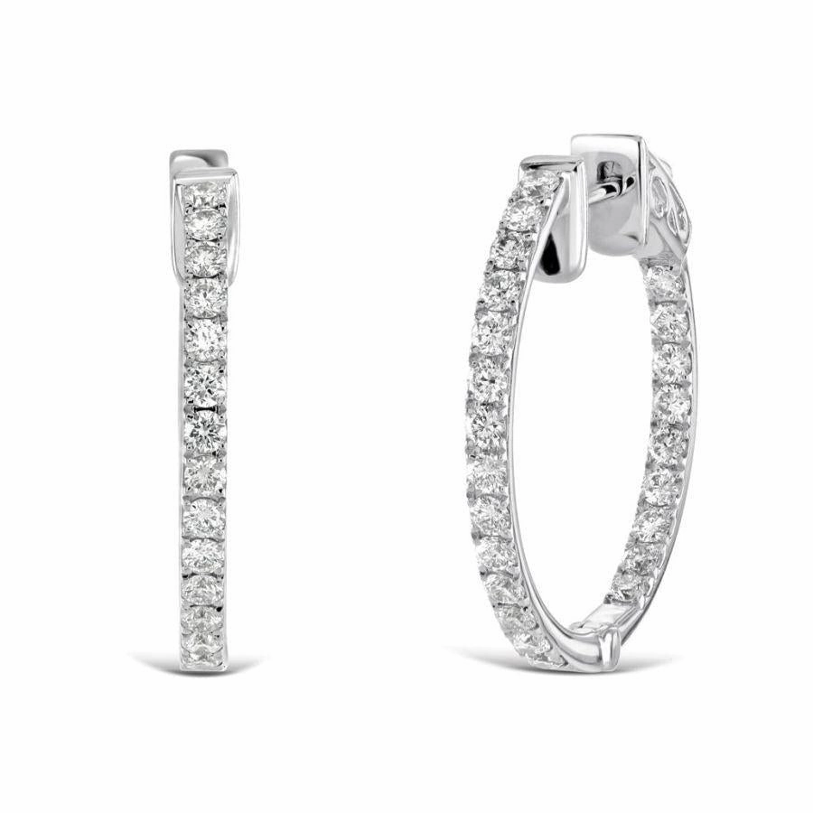 0.72ct Round Brilliant Cut Diamond 18ct White Gold Hinged Hoop Earrings