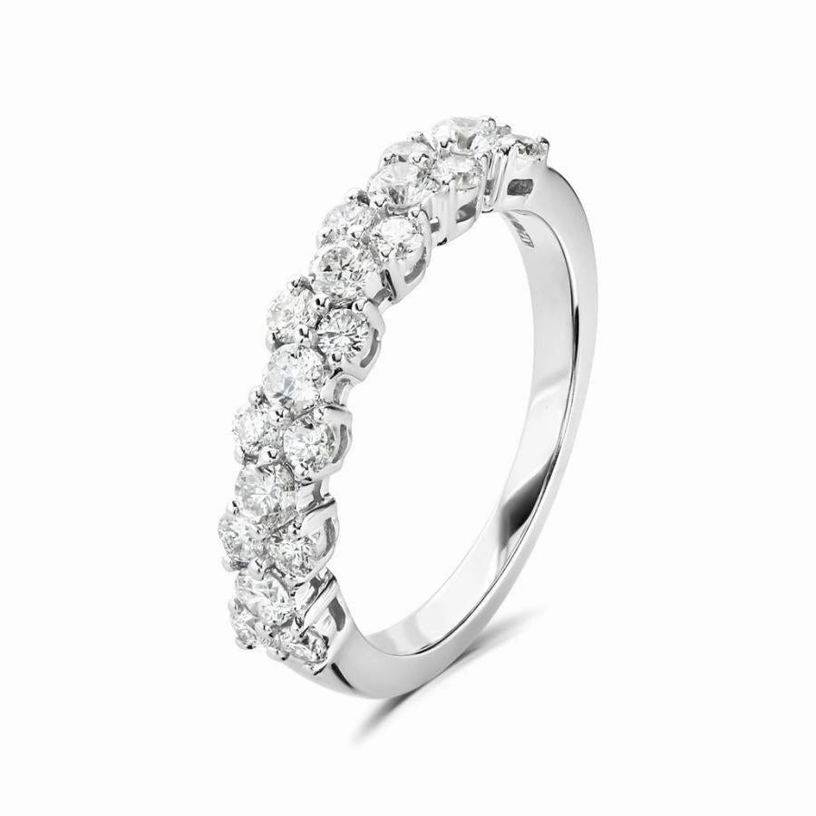0.75ct Round Brilliant Cut Diamond 3-Row Claw Set 18ct White Gold Half Eternity Ring