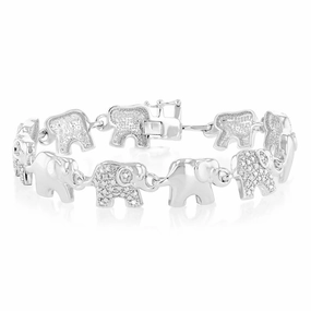 14 Diamonds Elephant 19.5cm Bracelet in Sterling Silver