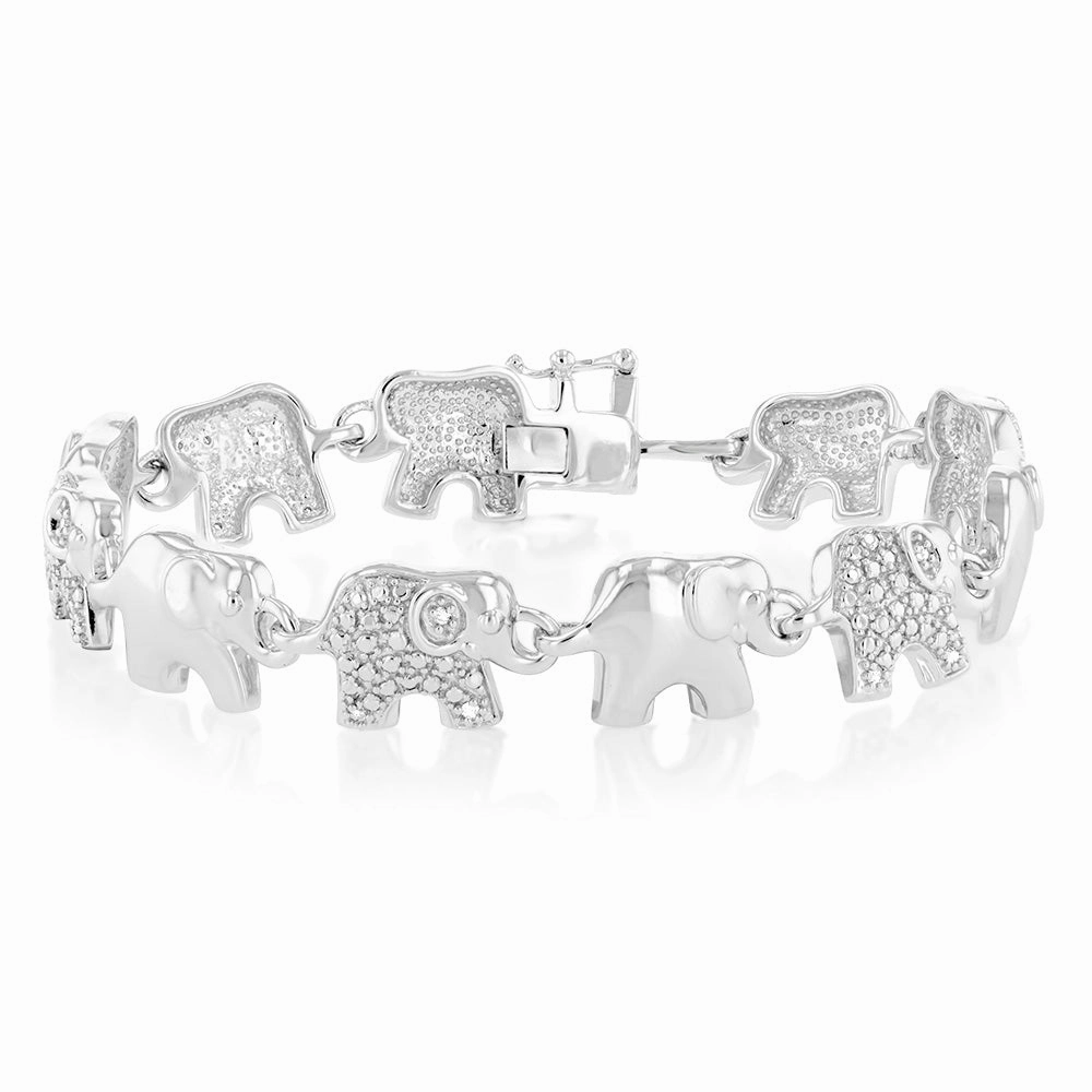 14 Diamonds Elephant 19.5cm Bracelet in Sterling Silver