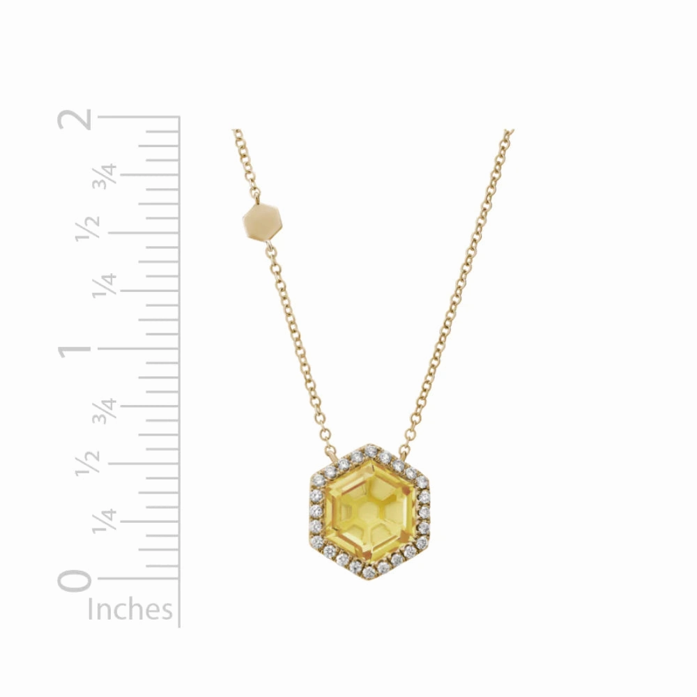 14k Citrine Pendant with Diamond Halo