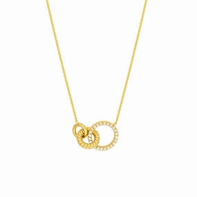 14k Gold Linked Circles Necklace with Diamonds