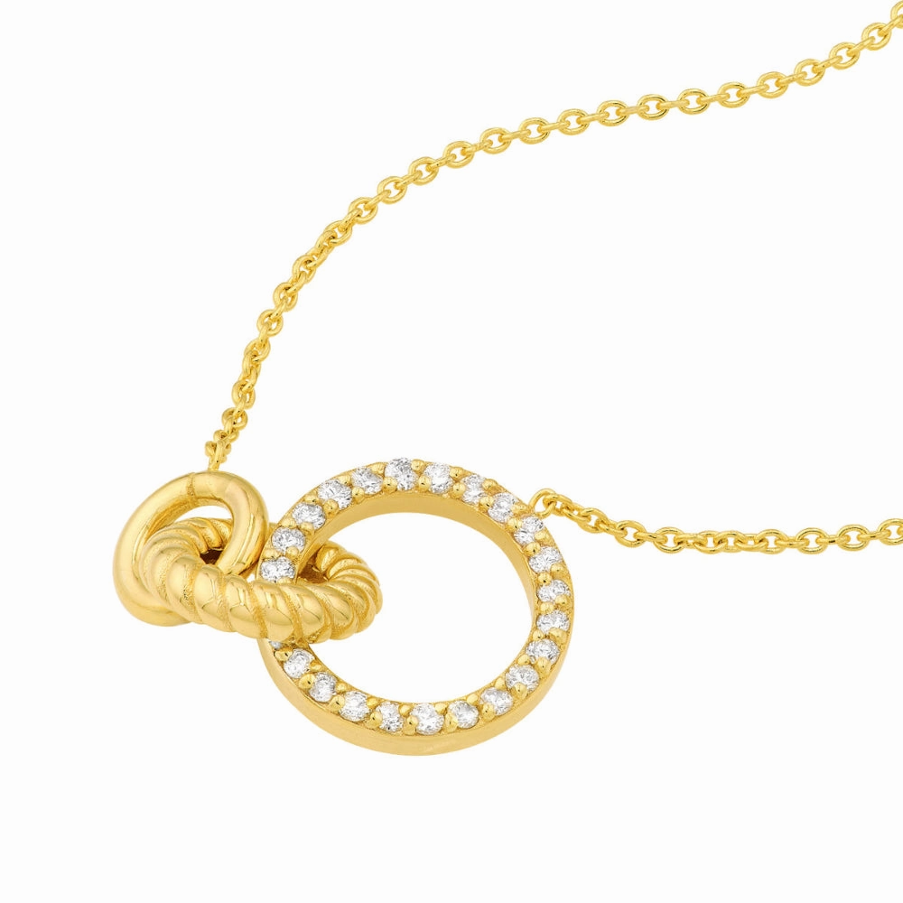 14k Gold Linked Circles Necklace with Diamonds
