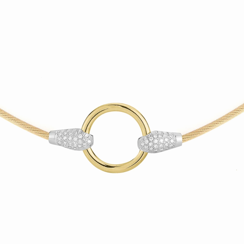 14k Gold Open Circle Necklace with Pave Diamond Accents
