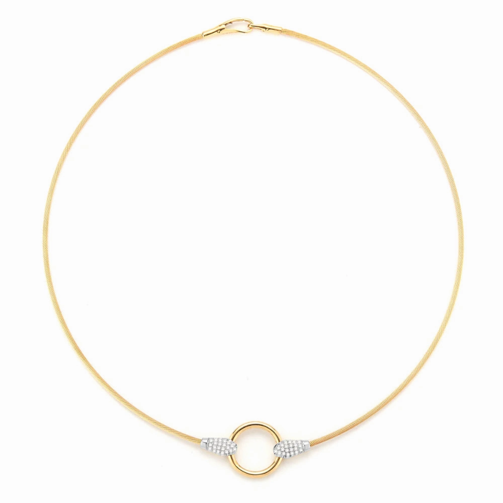 14k Gold Open Circle Necklace with Pave Diamond Accents