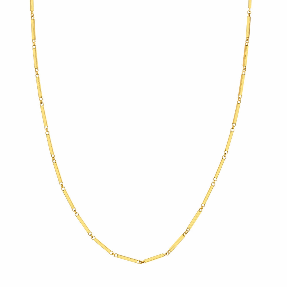 14k Gold Rectangle Bar Station Chain Necklace
