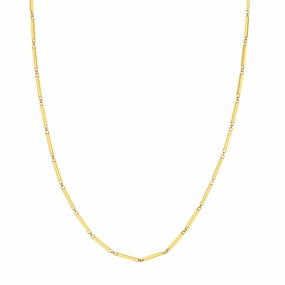 14k Gold Rectangle Bar Station Chain Necklace