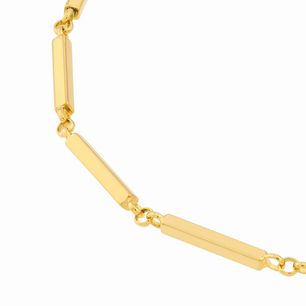 14k Gold Rectangle Bar Station Chain Necklace