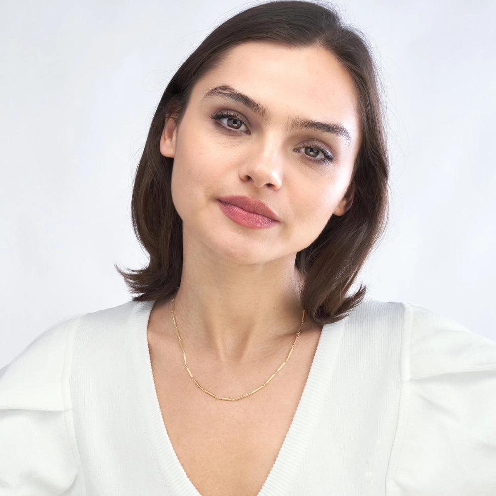 14k Gold Rectangle Bar Station Chain Necklace