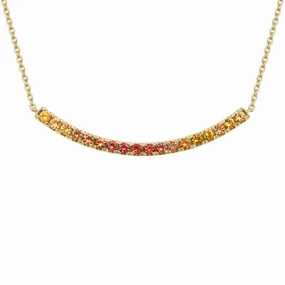 14k Multi Sapphire Curve Bar Pendant Necklace