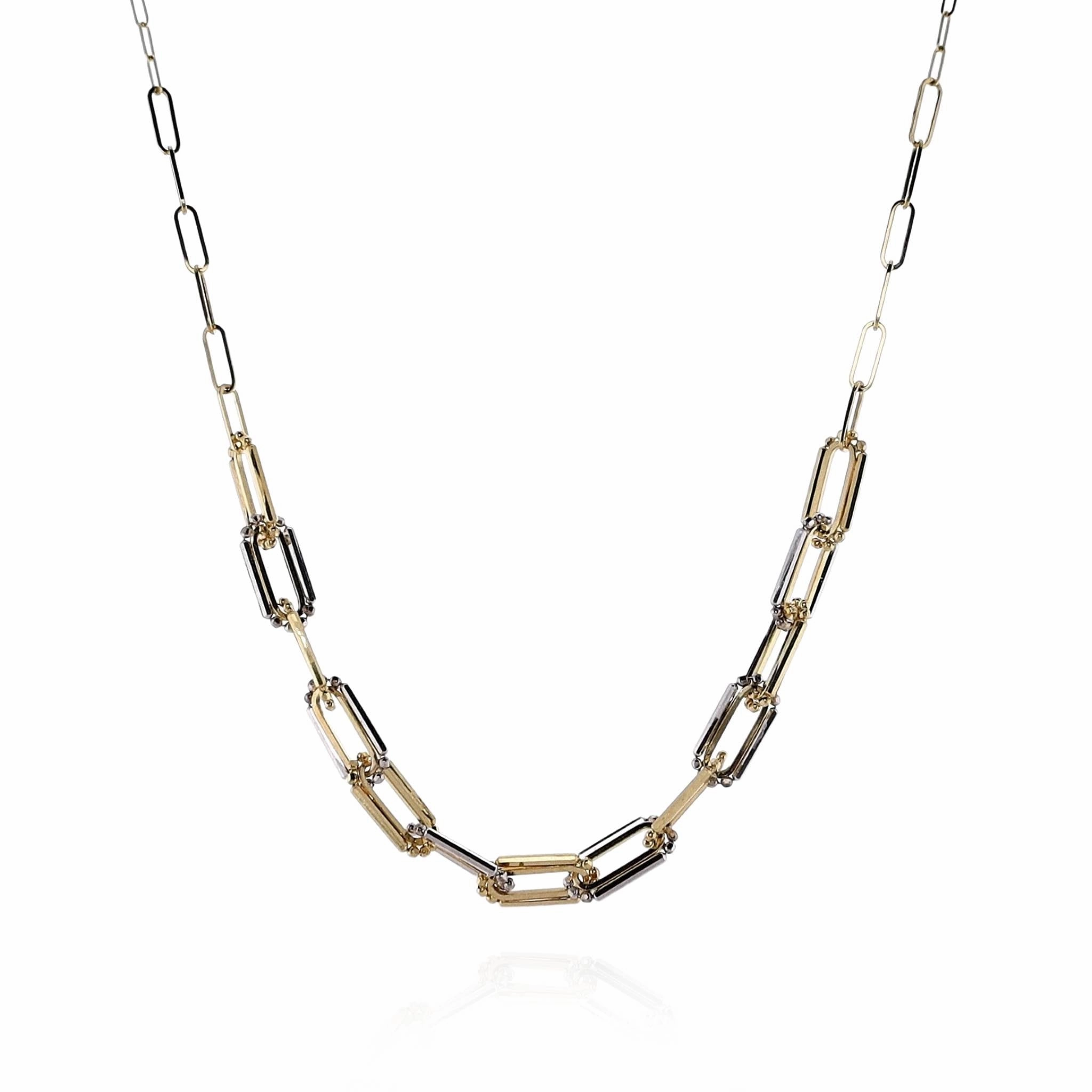 14k Two-Tone Adjustable 16-18" Paperclip Link Chain Necklace