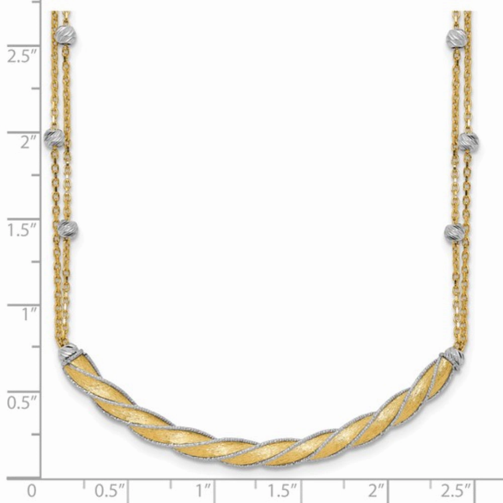 14k Two-Tone Polished & Satin Diamond-Cut Bar Necklace