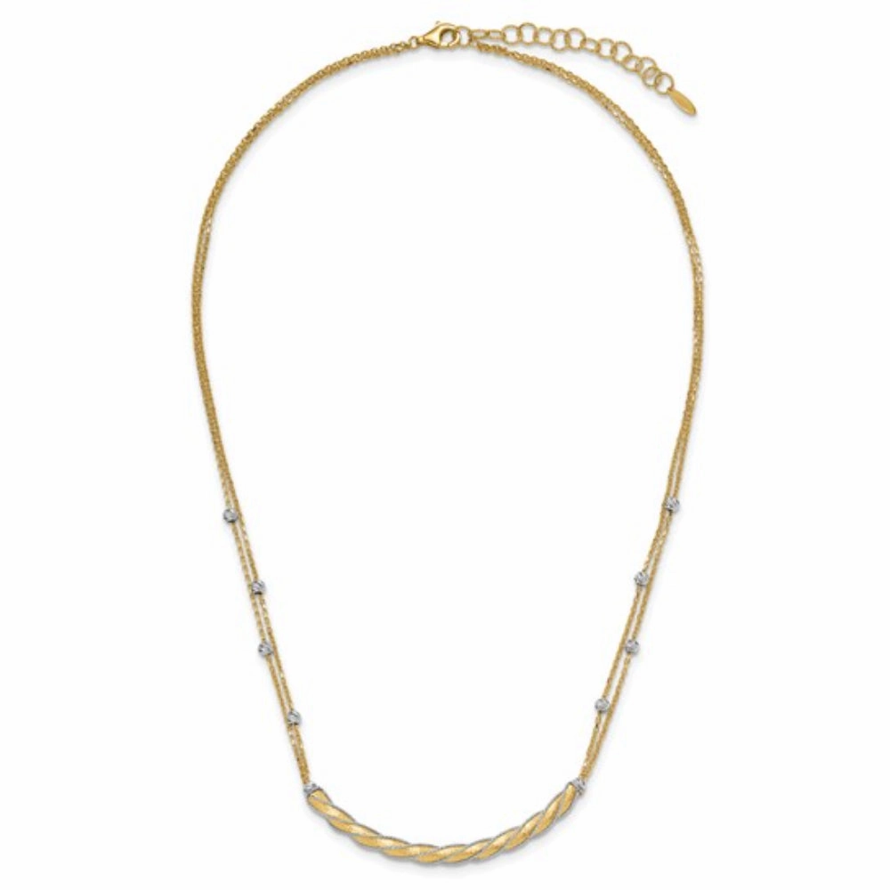 14k Two-Tone Polished & Satin Diamond-Cut Bar Necklace