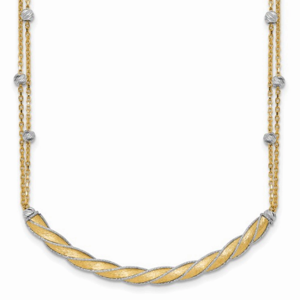 14k Two-Tone Polished & Satin Diamond-Cut Bar Necklace