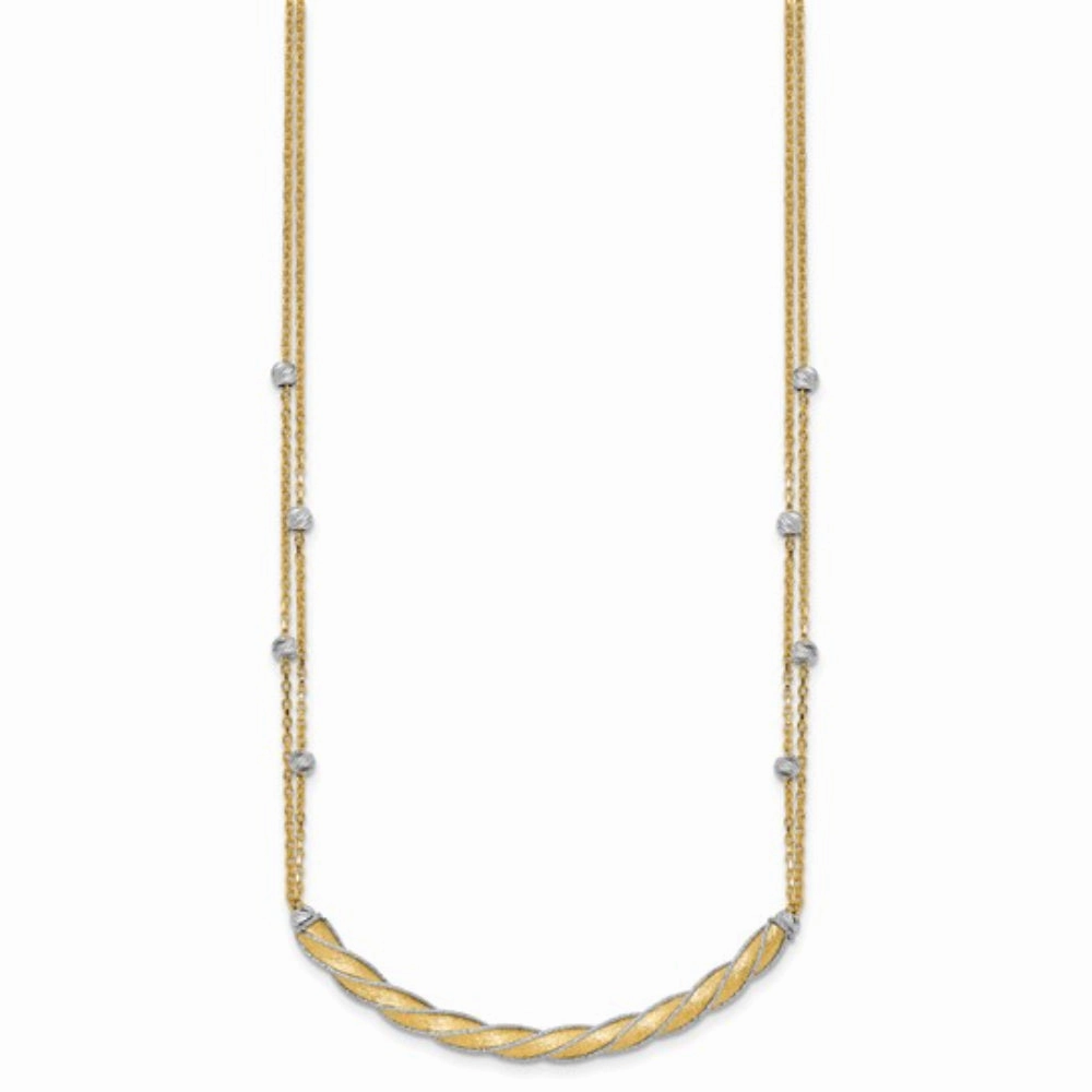 14k Two-Tone Polished & Satin Diamond-Cut Bar Necklace