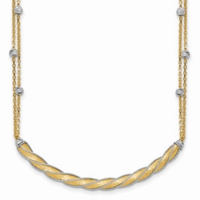 14k Two-Tone Polished & Satin Diamond-Cut Bar Necklace