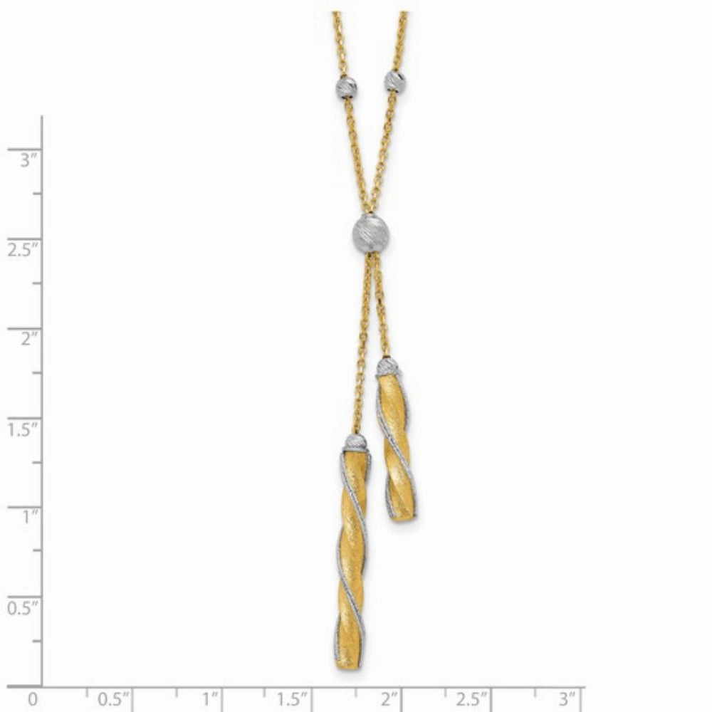 14k Two-Tone Polished & Satin Diamond-Cut Lariat Necklace