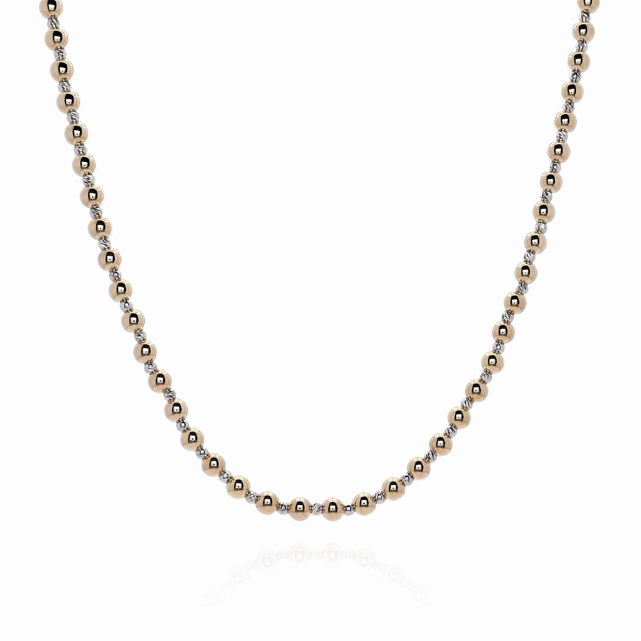 14k Two-Tone Polished and Diamond-Cut Beaded Chain Necklace