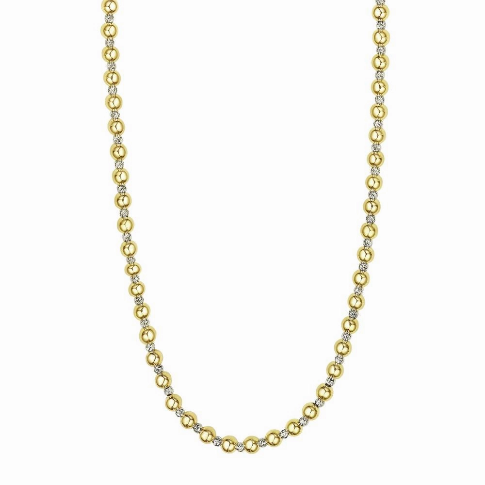 14k Two-Tone Polished and Diamond-Cut Beaded Chain Necklace