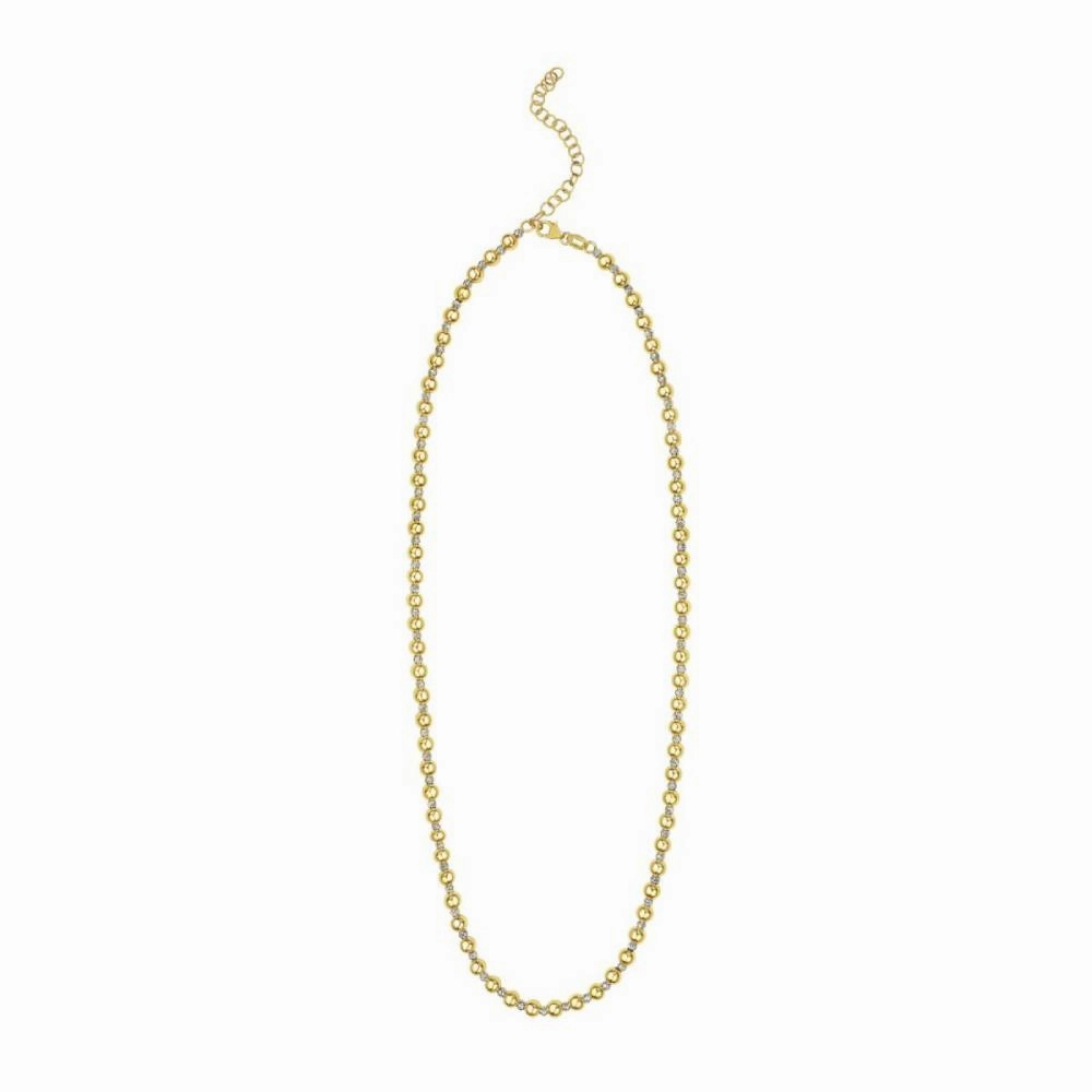 14k Two-Tone Polished and Diamond-Cut Beaded Chain Necklace