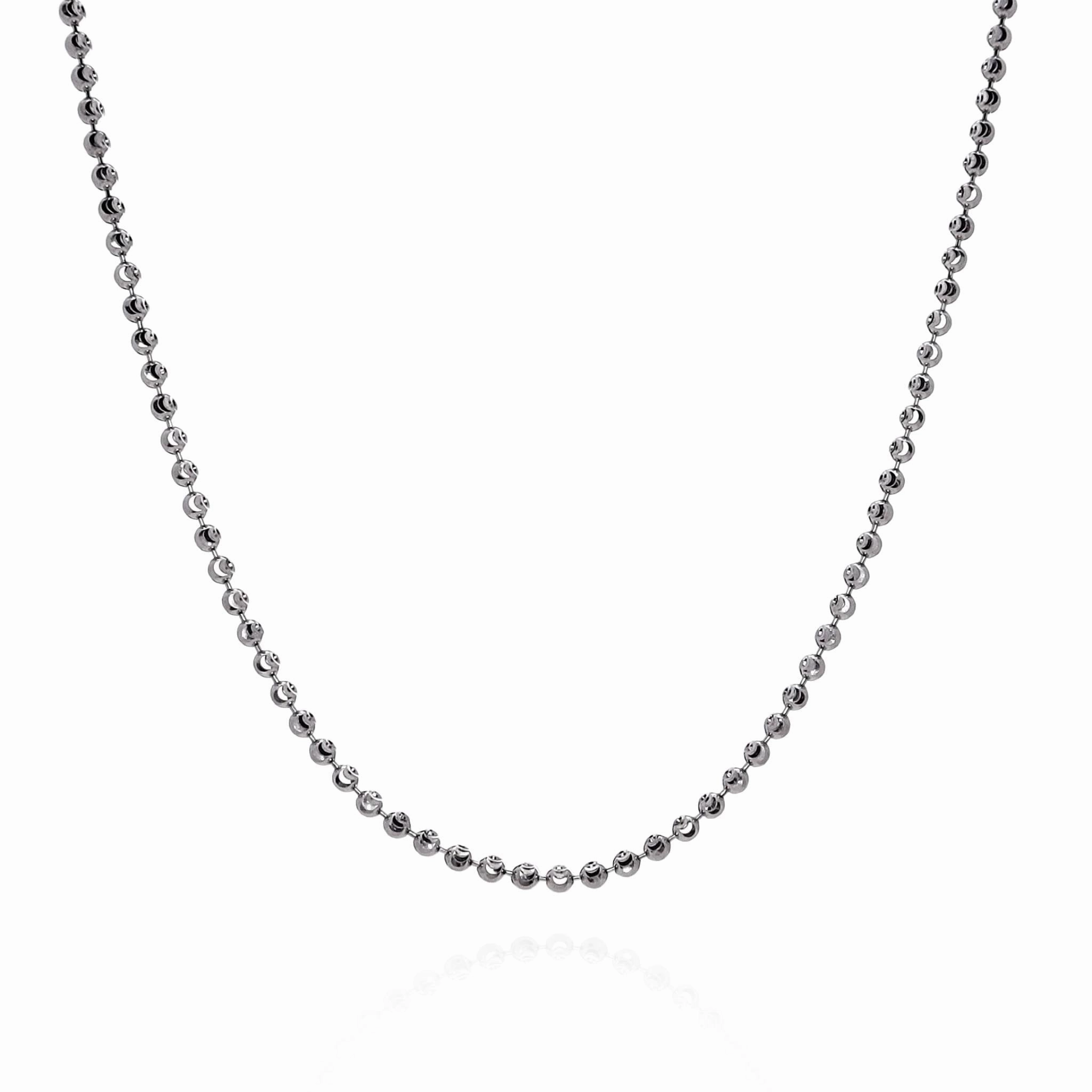 14k White Gold 18" Beaded Moon Chain Necklace