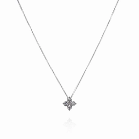 14k White Gold 4 Diamond Cluster Pendant On Adjustable 16 - 18" Chain