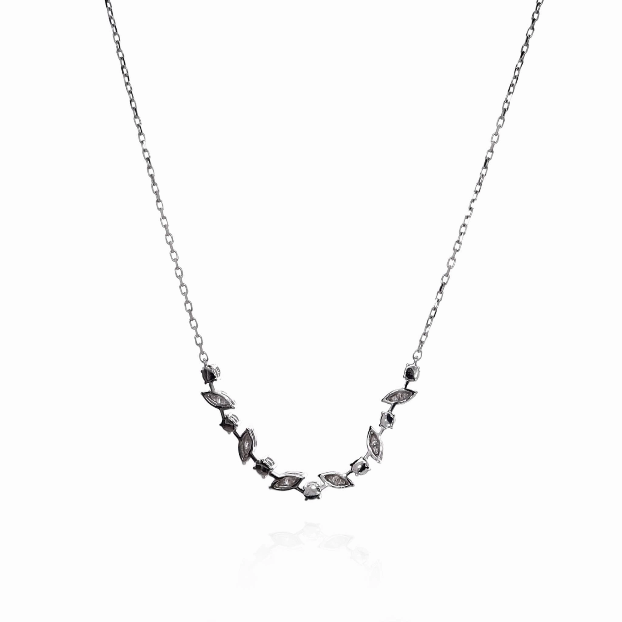 14k White Gold Alternating Marquise and Round Shape Diamond Necklace