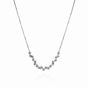 14k White Gold Alternating Marquise and Round Shape Diamond Necklace