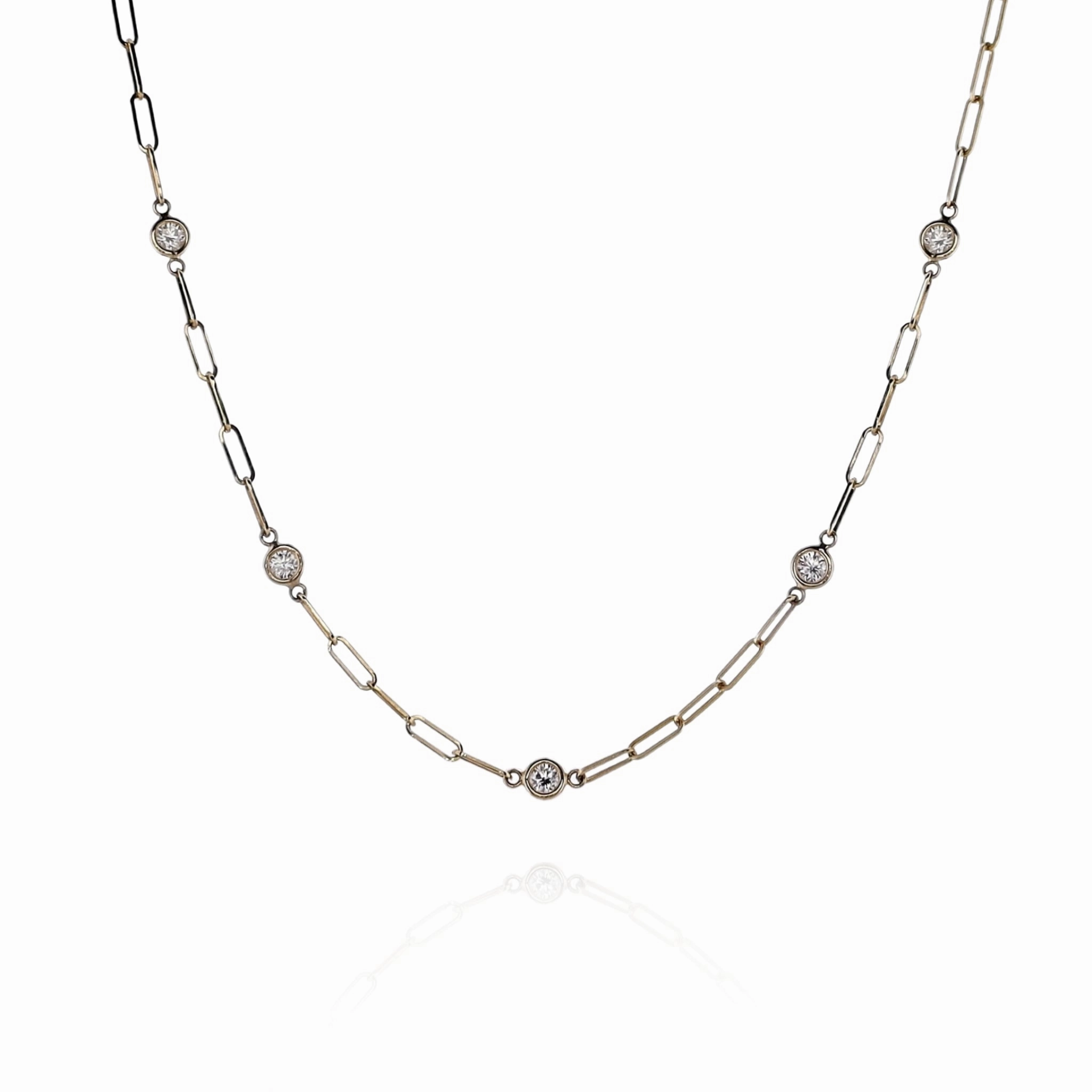 14k Yellow Gold 36" Paperclip Chain Diamond Station Necklace
