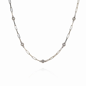 14k Yellow Gold 36" Paperclip Chain Diamond Station Necklace
