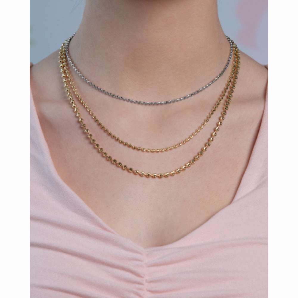 14k Yellow Gold Diamond-Cut Beaded Moon Chain Necklace