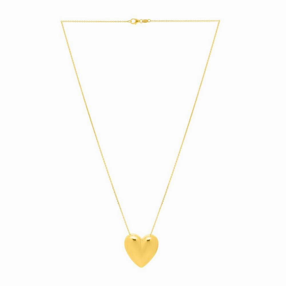 14k Yellow Gold Puffed Heart Pendant Necklace