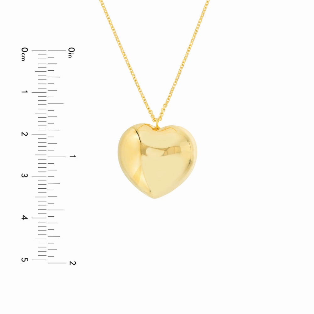 14Y Large Puffed Heart Pendant on 18" Adj. Chain