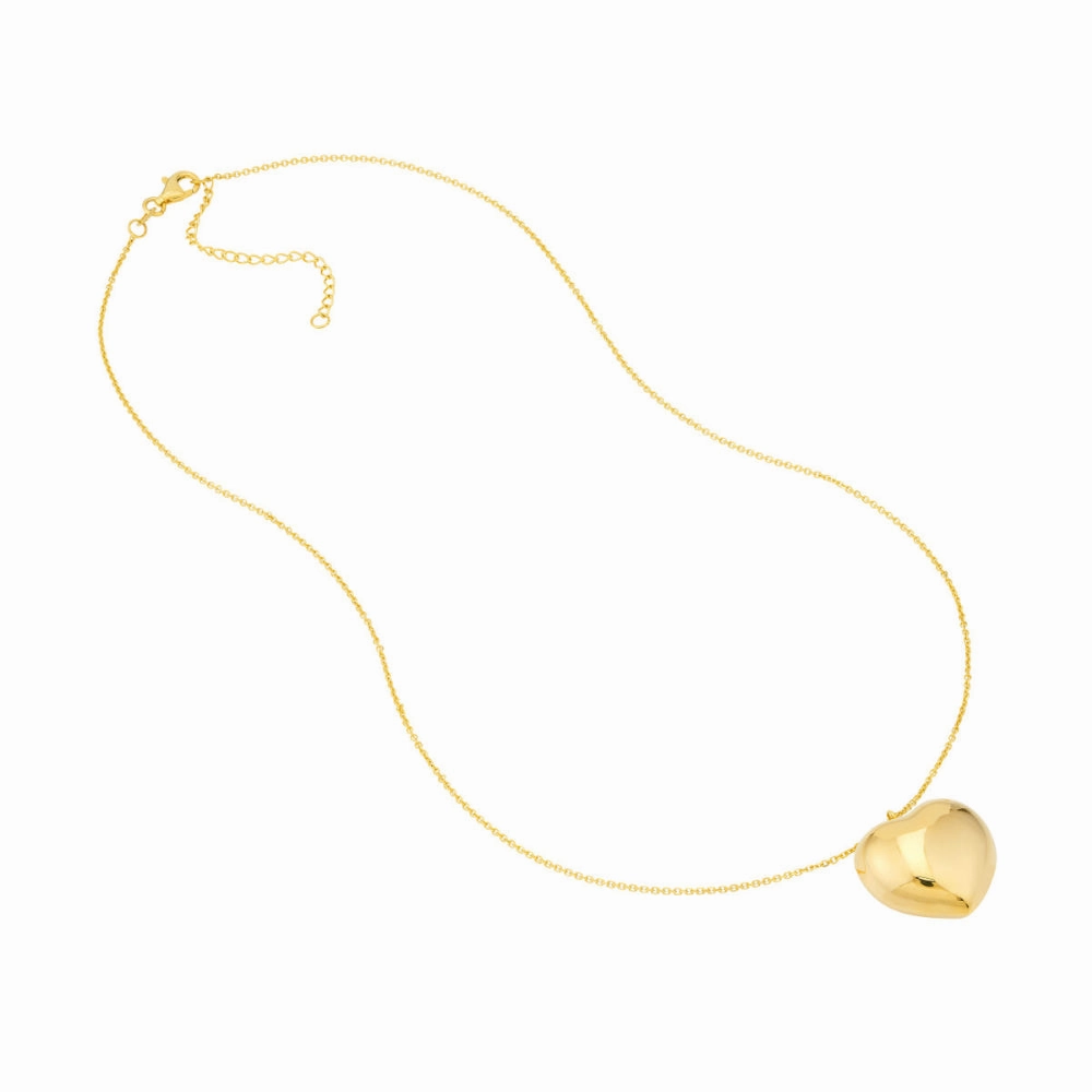 14Y Large Puffed Heart Pendant on 18" Adj. Chain