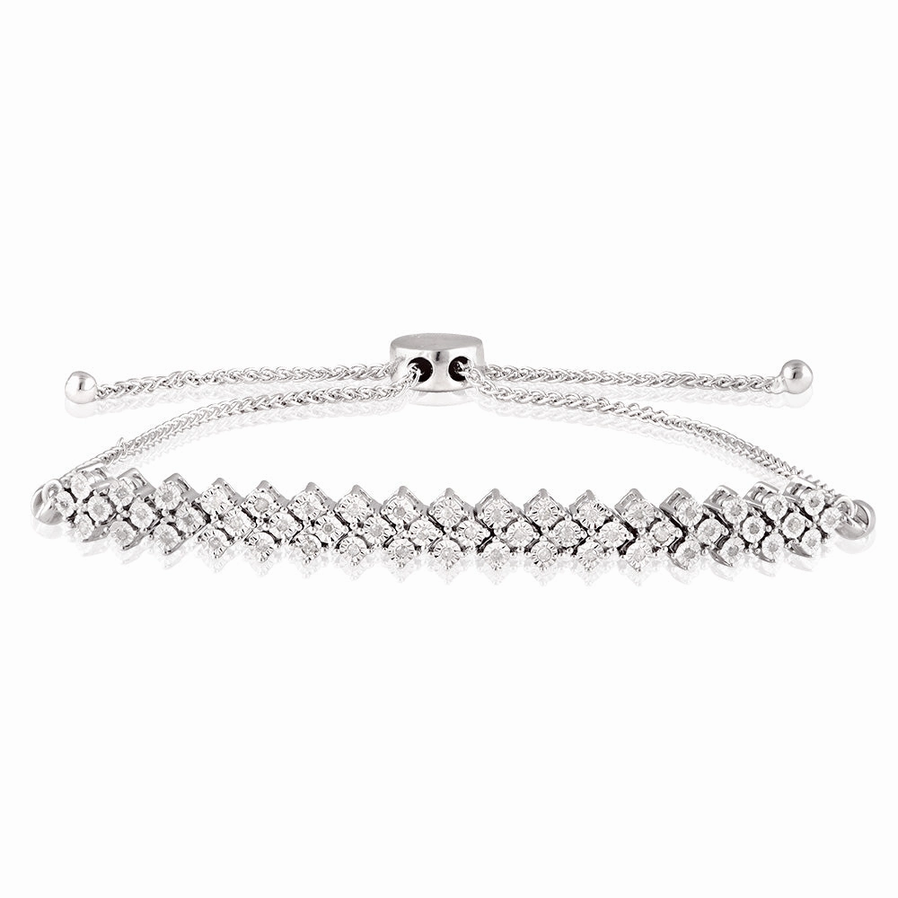 15 Points Diamond Bracelet with 52 Brilliant Cut Diamonds in Sterling Silver