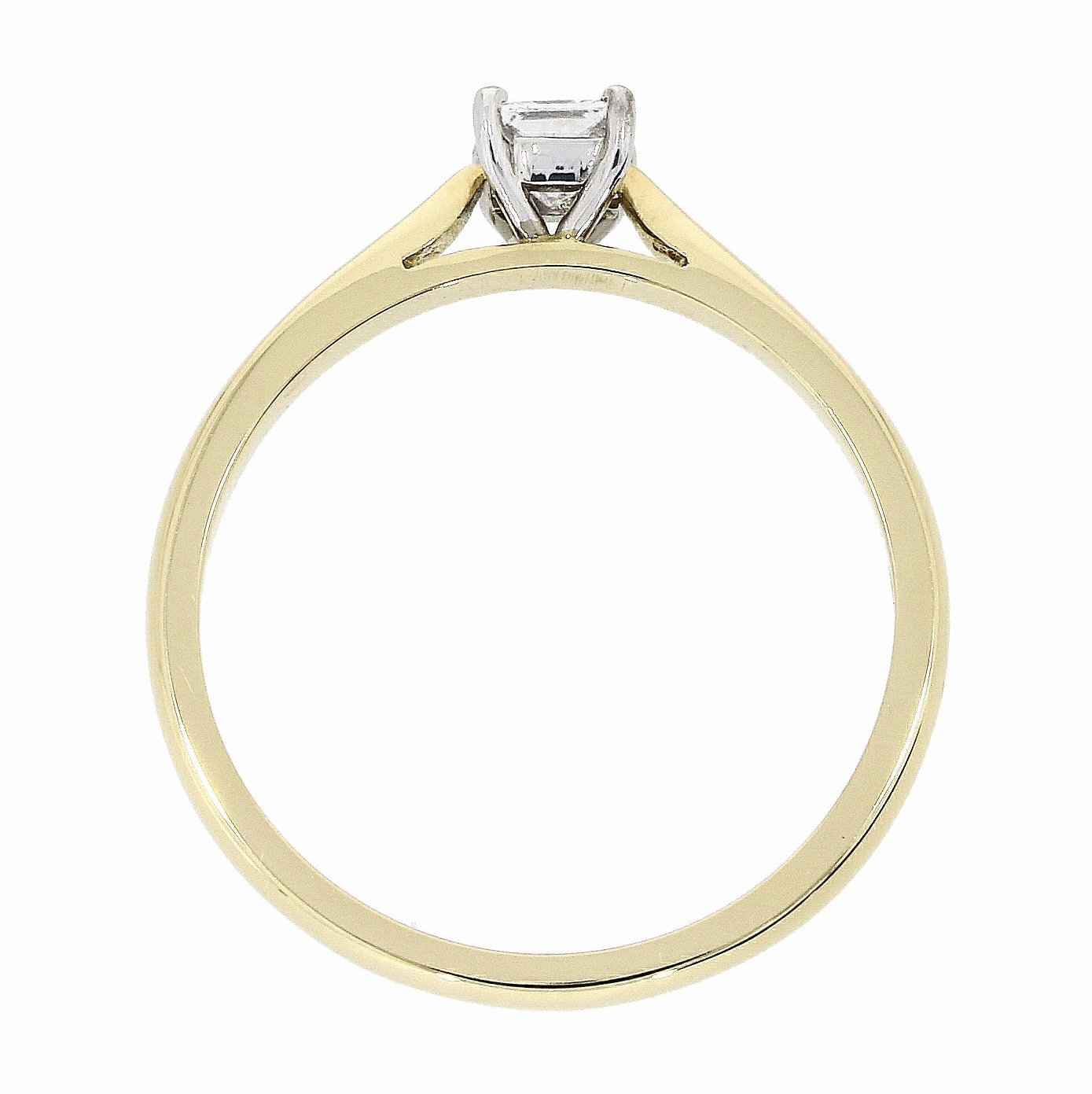 18ct Gold yellow gold princess cut Diamond solitaire 4-claw set ring