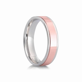 18ct Rose & White Gold 6mm Diamond Cut Flat Court Wedding Band, size X