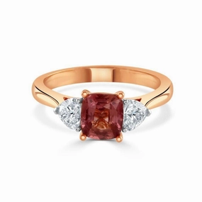 18ct Rose Gold Madagascan Pink Sapphire & Diamond Trilogy Ring