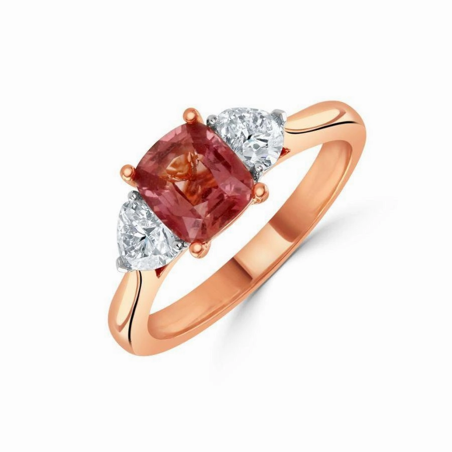 18ct Rose Gold Madagascan Pink Sapphire & Diamond Trilogy Ring