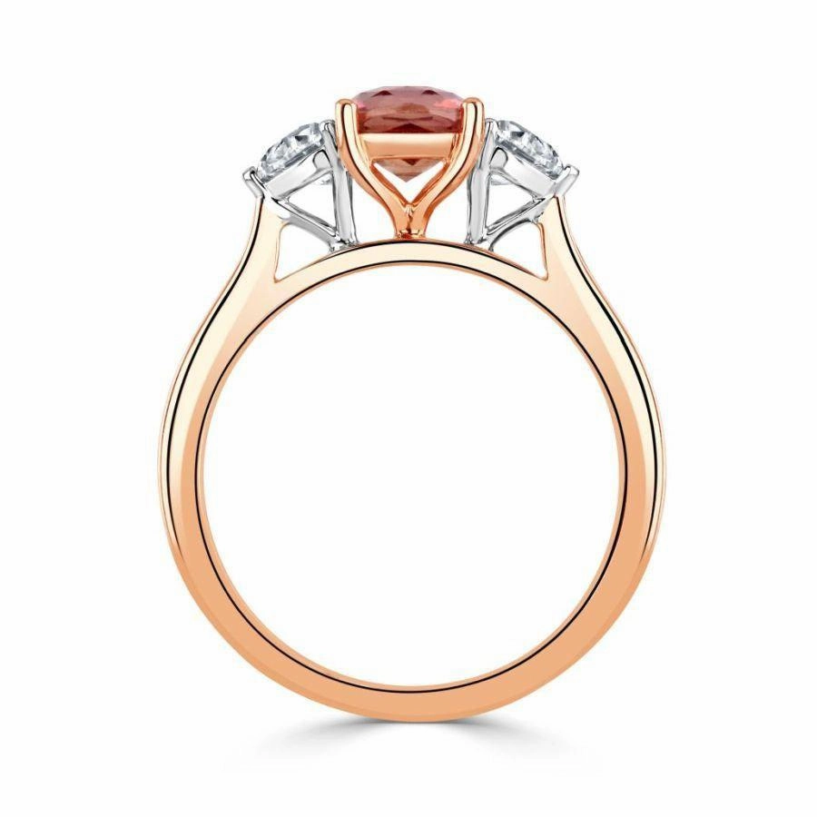 18ct Rose Gold Madagascan Pink Sapphire & Diamond Trilogy Ring