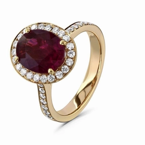 18ct Rose Gold Oval Cut Rubellite & Diamond Halo Cluster Ring with Diamond Shoulders