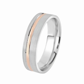 18ct White & Rose Gold 6mm Flat Court Wedding Band, size X