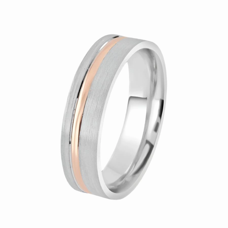 18ct White & Rose Gold 6mm Flat Court Wedding Band, size X