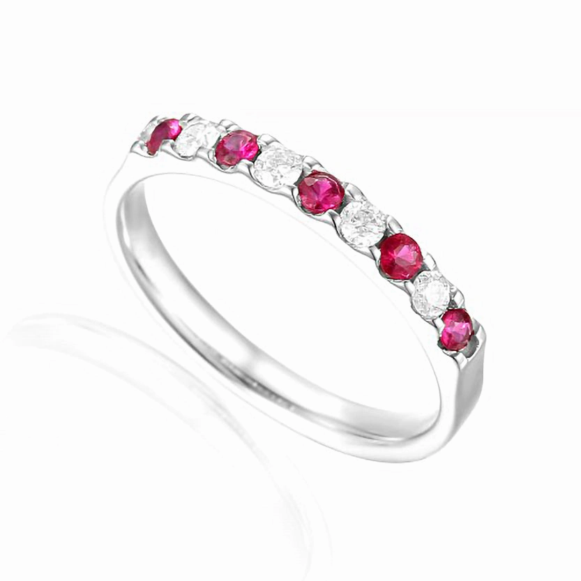 18ct White Gold 0.26ct Ruby And 0.16ct Diamond Half Eternity Ring