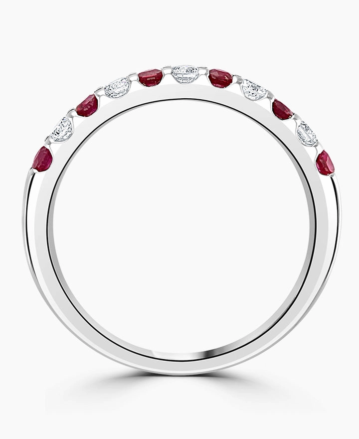 18ct White Gold 0.50ct Ruby And Diamond Claw Set Half Eternity Ring