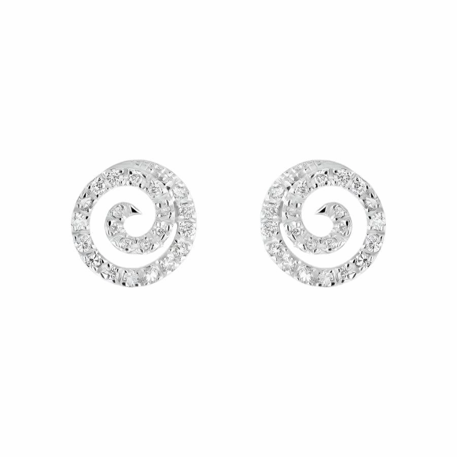 18ct White Gold Diamond Set Circle Swirl Stud Earrings